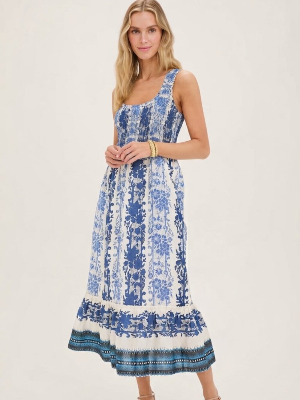 Tuckernuck Bondi Blues Cotton Voile Mallie Midi Dress Medium 57127